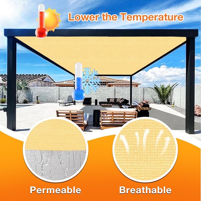 Artpuch Outdoor Pergola Shade Cover 13x19 FT Sun Shade Cloth with Grommets Sand 90% UV Protection Canopy Patio Privacy Screen (Customized Available)