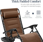 Best Choice Products Oversized Padded Zero Gravity Chair, Folding Outdoor Patio Recliner, XL Anti Gravity Lounger for Backyard w/Headrest, Cup Holder, Side Tray, Polyester Mesh - Dark Brown