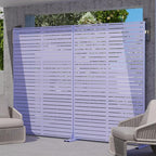 Casaphoria Metal Privacy Screen Outdoor, 72" H x 47" W Freestanding Decorative Privacy Screen for Patio Deck Balcony Garden with Stable Base, Purple-Louvered