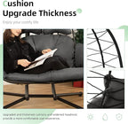 Double Egg Chair with Stand Hammock Swing Chair Foldable Hanging Loveseat, UV Resistant Removable Cushions, 700LBS Capacity for Bedroom, Balcony, Garden(BK-GR)