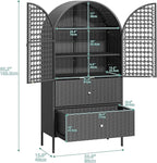 YITAHOME 65 Inch Outdoor Storage Shed, Arched Wicker Stand-Up Pantry with 3 Shelves & 2 Drawers, Rustic Storage Cabinet Patio Furniture for Backyard Garden Patio Lawn (Black)