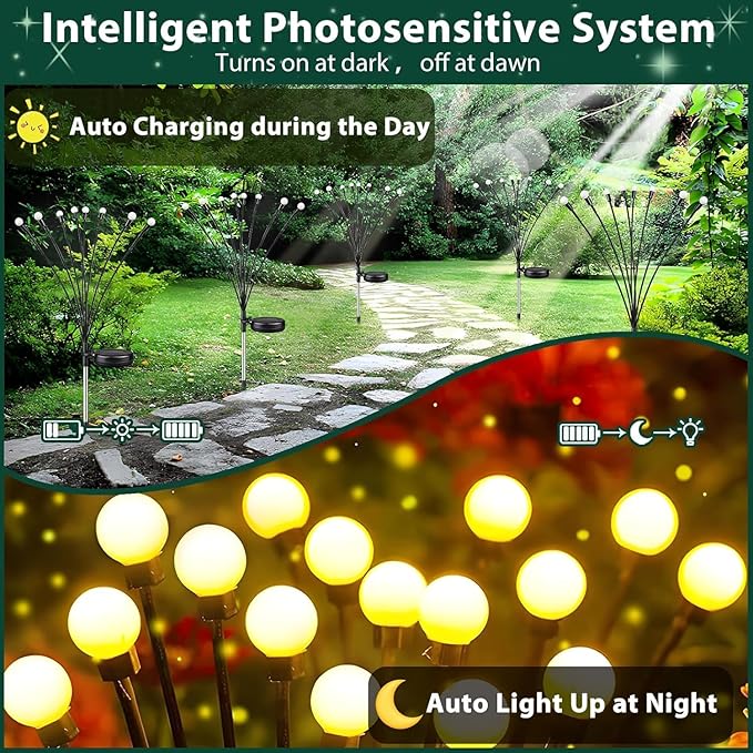 8-Pack Garden Solar Lights, 64 LED Solar Light Outdoor for Garden Decor, Waterproof Firefly Light Outdoor (Sway by Wind), Swaying Light for Outside Yard Pathway Landscape Decorations (Warm White)