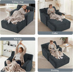 65.4" Chaise Lounge Chair Indoor, Oversized Boneless Couch Comfy Upholstered Sleeper Sofa Bed with 3 Pillows, Corduroy Cloud Reading Chair for Living Room No Assembly Required, Dark Grey