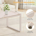 ONBRILL Rectangle Coffee Table with Tempered Glass Desktop, Galvanized Frame Outdoor Coffee Table with Adjustable Feet for Patio, Balcony, Deck, Living Room, Sand