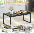 ONBRILL Rectangle Coffee Table with Tempered Glass Desktop, Galvanized Frame Outdoor Coffee Table with Adjustable Feet for Patio, Balcony, Deck, Living Room, Black