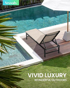Outdoor Lounge Chairs Set of 3, Aluminum Chaise Lounge Chairs with 5-Position Recliner, Patio Lounge Chair for Backyard, Poolside, Deck, Lawn (Khaki)