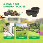 Idzo Set of 3 Wooden Flower Planters for Outdoor Plants, Acacia Wood Barrel Planters, Ergonomic Handles, Drainage Holes, Various Sizes, Black