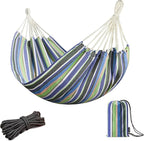 JoyView Brazilian Hammock for Single Person Portable Hammock with Hanging Ropes & Carry Bag Large 78.8x39.4” for Patio 300LBS Capacity Perfect for Outdoor/Indoor - Blue & Green Stripes