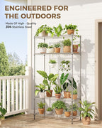 Large Plant Shelf Indoor Plant Stand Outdoor 4 Tier for Plants Heavy Duty 3000lbs Plant Rack Storage Shelves Adjustable Tall Plant Holder for Balcony Garden Patio