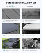SERWALL Outdoor Sectional Sofa Set, 5-piece Outdoor Modula Couch Set with Ottoman, All Weather Patio Furniture Set with Chaise for Deck, Lawn, Gray Frame with Gray Cushion