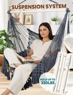 Chihee Hammock Chair Super Large Soft-Spun Cotton Rope Weaving Hanging Chair, Collapsible Strong Metal Spreader Bar Wide Seat Lace Stretch Swing Chairs Indoor Outdoor Garden Yard Theme Decoration