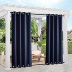 NICETOWN Gazebo Curtains Outdoor Waterproof & Windproof 95 inch Length 2 Panels, Top and Bottom Wind-Break Outdoor Dividers Thermal Insulated Blackout Blinds for Patio, Navy Blue