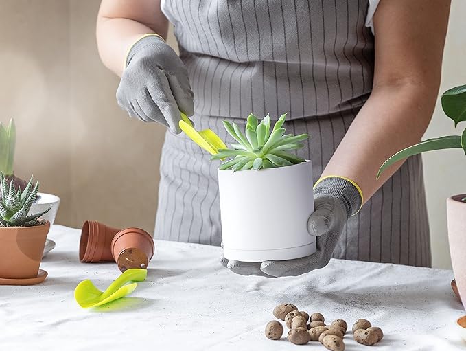 Planters Set of 6, 4 Inch White Plastic Modern Pots with Drainage Holes