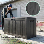 ROJIK Outdoor Storage Housing Deck Box - Waterproof Patio Furniture, Garden Tools, Cushions, Pool Accessories Storage Bench with Lockable Lid and Side Handles (Black 88 Gal)