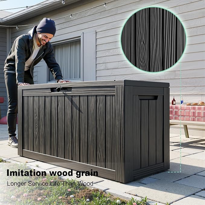 Deck Box, 90 Gallon Black Resin Waterproof Lockable Storage