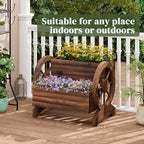 Wooden Wagon Planter Flower Cart with Wheels Garden Box Garden Planter, Decorative Planter for Flowers Herbs Vegetables for Indoor & Outdoor Décor Flower Cart for Patio Garden Balcony (Carbonized)