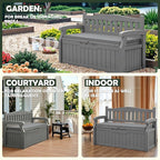 Flamaker 80 Gallon Storage Bench with Cushions Outdoor Indoor, Durable All-Weather Seating with Hidden Storage, Lockable Deck Box for Garden, Patio, Poolside (Grey)