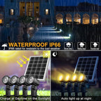 MEIKEE 6 in 1 Solar Spotlights Outdoor, 6W/6V Solar Powered Landscape Lights IP66 Waterproof Auto On/Off Landscape Spotlights with 3 Colors 56ft Cord for Garden Path Yard Patio Light