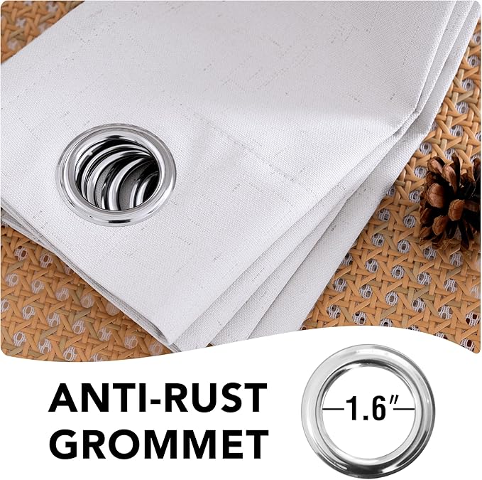 H.VERSAILTEX White Linen Blackout Curtains Durable Thick Textured Linen Look 100% Blackout Patio Door Curtain Anti Rust Grommet Extra Wide Sliding Door Curtain Panel, W100 x L84 inch- Bright White