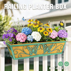 2 Pack 24 Inch Window Boxes Planter Railing Planters Box with Adjustable Brackets for Porch Deck Balcony Hanging Butterfly Decorative Flower Baskets & Non-Woven Fabric Liner for Outdoor Plants - Green