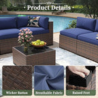 Aoxun 14 Piece Patio Furniture Set Wicker Rattan Patio Conversation Set Outdoor Sectional Sofa Set with Coffee Table and Thickened Cushions, Blue(Waterproof Cover Included)