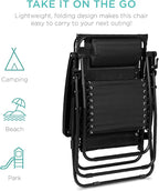 Best Choice Products Folding Zero Gravity Outdoor Recliner Patio Lounge Chair w/Adjustable Canopy Shade, Headrest, Side Accessory Tray, Textilene Mesh - Black
