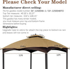 SCOCANOPY Beige Ripstop Replacement Top for Lowe's Allen Roth 10X12 Gazebo Model #GF-12S004B-1/ GF-12S004BTO
