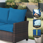 Rattan Outdoor Sofa 3-Seater - PE Woven Patio Couch with Waterproof Blue Cushions, Heavy-Duty Steel Frame for Garden, Poolside Outdoor Wicker Furniture