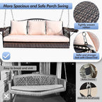 Wicker Porch Swing Heavy Duty 900 LBS 3-Seat Outdoor Patio Swing Chair with Cushions & 8.9ft Chains Outdoor Hanging Bench with Upgraded Cup Holders for Garden Deck Backyard