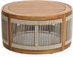 LuxenHome Outdoor Coffee Table, 31'' Acacia Wood Rope Drum Round Sides Patio Tables, Modern Farmhouse Garden Coffee Table, Outdoor Furniture for Porch, Balcony, Outside Furniture