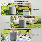 HOMCOM 2.6 Gal Outdoor Cooler Side Table, 3-in-1 Cool Coffee Table with Storage, Removable Ice Bucket and Lid, Concrete Small Patio Table for Party, Poolside, Deck, Gray