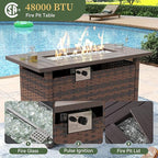 Aoxun 7 Piece Patio Furniture Set with Wide Armrests & 44” Fire Pit Table Wicker Rattan Outdoor Sectional Sofa Set with Coffee Table and Thickened Cushions, Brown/Beige(Waterproof Cover Included)