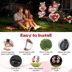 Lewondr 2 Pcs Valentine's Day Decorations Outdoor, Metal Solar Pathway Lights, Love Bear Decorative Garden Stakes Lights with 12 LED Beads, Waterproof Yard Signs for Porch Lawn Wedding Anniversary