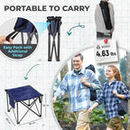 FUNDANGO Oversized Camping Stool for Adults,Thick Padded 18.1 Inch Folding Ottoman Foot Rest, 440 Lbs Heavy Duty Outdoor Camp Chairs with Anti-Slip Foots & Carry Bag for Fishing Travel (Blue)
