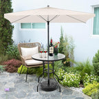 VINGLI Round Patio Table with Umbrella Hole, 32" Outdoor Dining Table Steel Tempered Glass Patio Tables Round Outdoor Tables for Balcony Garden Deck