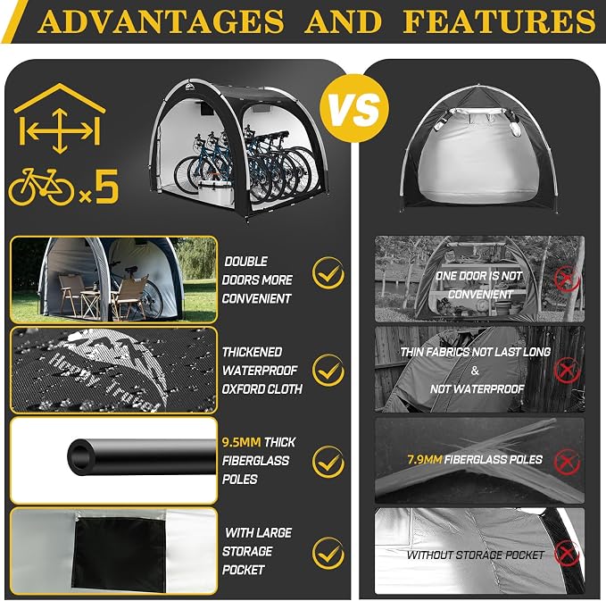Portable Storage Shed for Bikes, Waterproof 210D Oxford, Black