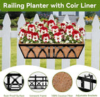 Halatool 2 Pack Heavy-Duty Metal Deck Railing Planter Box, 24 Inch Rust-Resistant Rectangular Window Boxes Planters with Coco Liner & Adjustable Brackets, Grow More On Your Balcony, Patio & Fence