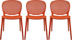 2xhome Set of 3 Patio Dining Chairs | Modern Stackable Outdoor Pool Side Chair | Weather Resistant Plastic for Yard, Porch, Balcony, Kitchen, Orange