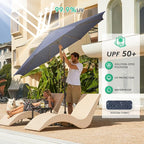 JEAREY 9FT Outdoor Patio Umbrella with Solar Lights, LED Lighted Pool Umbrella with Tilt and Crank, Outdoor Table Umbrellas for Deck, Yard & Market (9ft, Navy Blue)