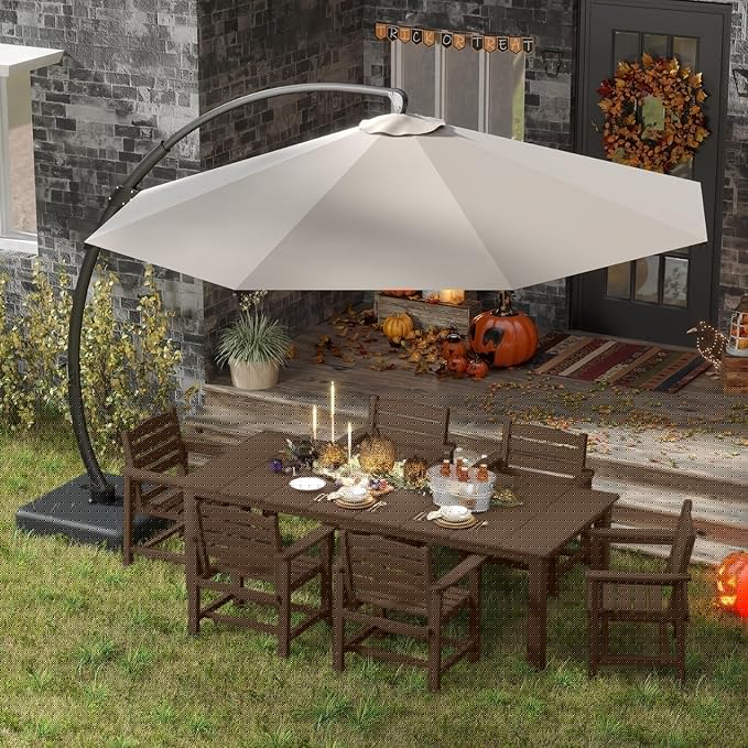 5-Piece Brown Outdoor Dining Set for 4, 75.2'' HDPE Table with Umbrella Hole & Chairs, Weather-Resistant Patio Furniture for Garden, Lawn, or Poolside