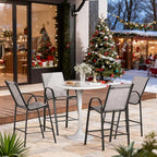 HOMREST Outdoor Bar Height Stools Set of 4,High Back Patio Chairs with Armrests,Textilene Chairs with Breathable Fabric & Metal Frame for All Weather,Light Grey