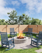 GarveeLife Poly Lumber Rocking Chair Outdoor Set of 4 - HDPE High Back Porch Rocker Chairs for Adults - All Weather Resistant Furniture for Patio - Navy Blue