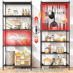 5-Tier Shelf 1010LBS Storage Shelves Adjustable Wire Shelving Metal Shelving Unit Storage Rack for Kitchen Pantry Closet Laundry School Commercial 59.4" Hx21.5 W x13.6 D