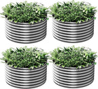 4 Pack 3x3FT Round Corrugated Galvanized Steel Raised Garden Bed Outdoor, Metal Above Ground Garden Bed for Vegetables and Flowers, Raised Beds for Gardening-3x3FTx10Inch
