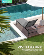 Outdoor Lounge Chairs Set of 3, Aluminum Chaise Lounge Chairs with 5-Position Recliner, Patio Lounge Chair for Backyard, Poolside, Deck, Lawn (Darkgray)