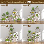 Tikea - Hexagonal Plant Stand Indoor Outdoor Large 11 Tiered Wooden Plant Shelf Indoor Creative Flower Decor for Living Room Balcony Patio