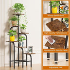 6 Tier Plant Stand Indoor, Plant Shelf for Multiple Plants, Flower Pot Holder Shelf, Planter Display Rack for Patio Garden Balcony Living Room Bedroom Decor, Rustic Brown