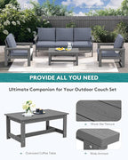 SERWALL HDPE Patio Conversation Set, 6-piece Sectional Outdoor Furniture Set, All Weather Outdoor Couch Set Patio Furniture Set for Deck, Lawn, Blue Frame with Grey Cushion