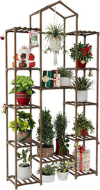 Bamworld 74.4" Tall Plant Stand Indoor Outdoor Wood Plant Shelf Hanging Plant Rack Tiered Flower Stands for Multiple Plants for Living Room Garden Balcony Patio