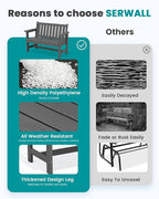 SERWALL Outdoor Bench, HDPE Outdoor Benches Weatherproof, 2-Person Garden Bench with 660 lbs Weight Capacity, Patio Benches for Outdoors, Garden, Porch, Backyard and Park, Grey, 6 Pack
